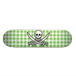 Green Checkered; Gingham Jolly Roger Skate Board Deck