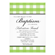 Green Chequered Unisex Baptism Invitation