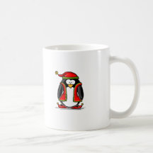 Green Christmas Elf Penguin Coffee Mugs