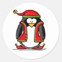 Green Christmas Elf Penguin Stickers