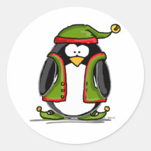 Green Christmas Elf Round Sticker