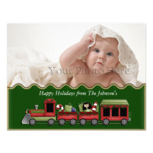 Green Christmas Train Photo Card Custom Invites