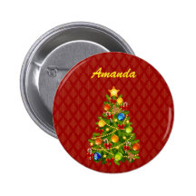 Green Christmas Tree Button