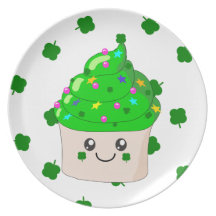 Green Clover St Patricks Day Cute Cupcake Party Plates