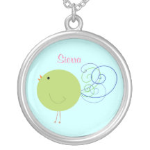 Green Curly Birdie Personalised Necklace