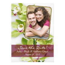 Green Cymbidium Orchid Photo Wedding Save the Date Personalised Invites