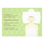 Green Damask Pattern Spa Bridal Shower Custom Invite