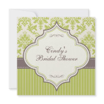 Green Damask & Stripe Bridal Shower Invitation