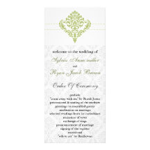 green damask Wedding program Rack Card