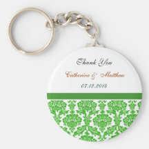 green damask wedding thank you key chain