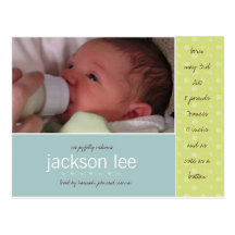 Green Dot Baby Announcement Post Card
