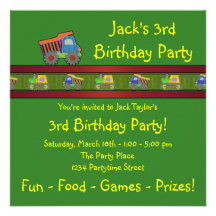 Green Dump Truck 3rd Birthday Party Invitation