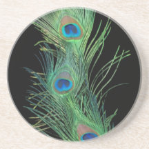 Green Feather with Black Feather Coaster