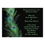 Green Feathers with Black Wedding Custom Invites