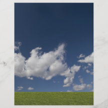 green filed, blue sky, white cloud flyer