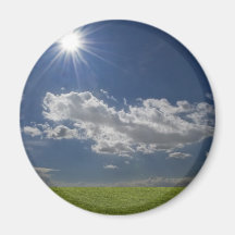 green filed, blue sky, white cloud fridge magnets