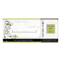 Green Floral Boarding Pass Wedding Invitation