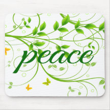 Green Floral Peace Sign Mouse Pad