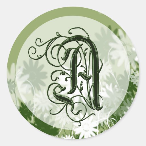Green Floral Wedding Monogram A Seal Stickers