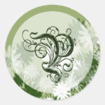 Green Floral Wedding Monogram P Seal Stickers
