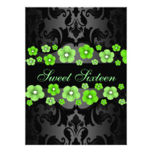 Green Flower Damask Sweet16 Birthday Invite
