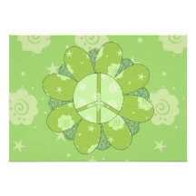Green Flower Peace Sign Invitations