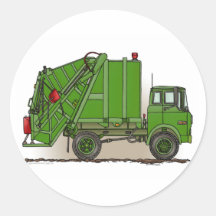 Green Garbage Truck Round Sticker