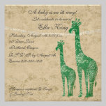 Green Giraffe Silhouettes II Baby Invitation invitations