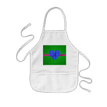 Green glitter monogram blue roses apron