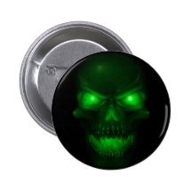 Green Glowing Skull Pinback Buttons