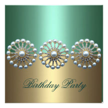 Green & Gold Elegant Pearl Birthday Invitation