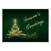 Green, Gold Lighted Tree Corporate Holiday Card