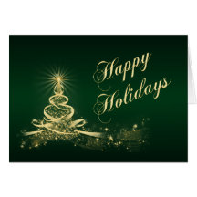 Green, Gold Lighted Tree Corporate Holiday Card