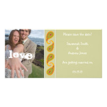 Green & Gold Paisley Save the Date  Your Photo Photo Cards