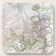 Green Gold Shaded Floral Corkback Coaster Sets