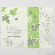 Green Grey Birds and Vines Wedding Program Full Color Flyer