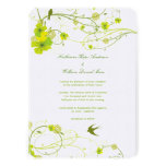 Green Hibiscus Swirl & Swallows Wedding Invite