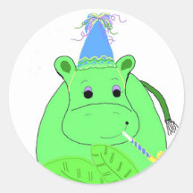 Green Hippo Birthday Stickers