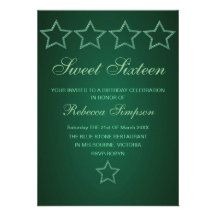 Green Jewel Star Sweet 16 Birthday Invite