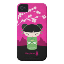 Green Kokeshi - happiness iPhone 4 Case-Mate Case