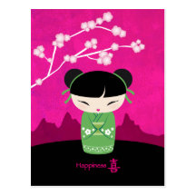 Green Kokeshi postcard