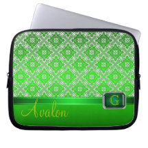 Green Lace Jewelled Monogram Laptop Sleeve