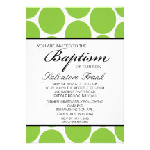 Green Large Polka Dot Unisex Baptism Invitation