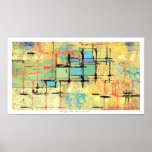 Green Lattice on Yellow Abstract Painting Poster