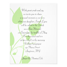 Green Leaves Bat Mitzvah Personalized Invites