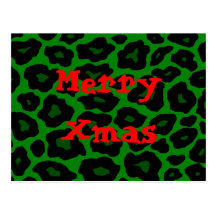 Green Leopard Merry Xmas Postcard