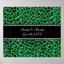 Green leopard pattern wedding favors posters