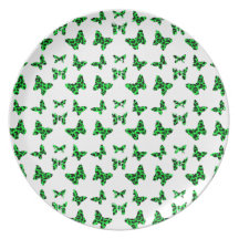 Green Leopard Print Butterfly Pattern Dinner Plates