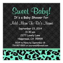 Green Leopard Print Neutral Baby Shower Custom Announcements