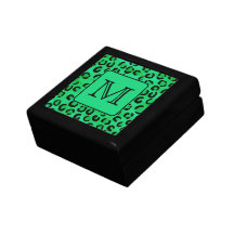 Green Leopard Print with Custom Monogram. Trinket Boxes